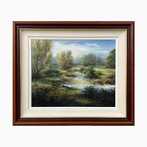 Doris Houston, River Landscape on Summer Evening in Ireland, 1998, Painting, Framed