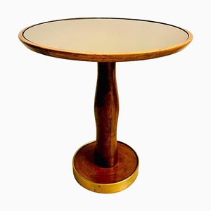 Italian Stained Walnut, Bronzed Glass and Brass Side Table in the Style of Borsani Style, 1940s