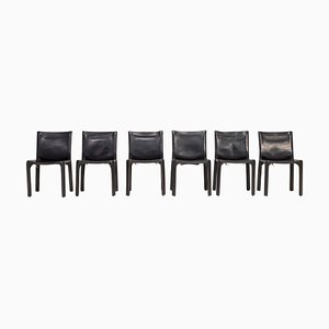 Cab 412 Black Leather Chairs attributed to Mario Bellini for Cassina, Set of 6