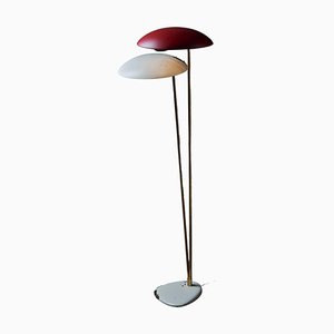 Lampadaire Duo Stem en Laiton avec Abat-Jours Colorés, 1950s