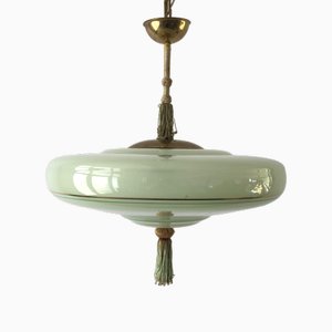 Grüne Art Deco Glas Deckenlampe, Deutschland, 1950er