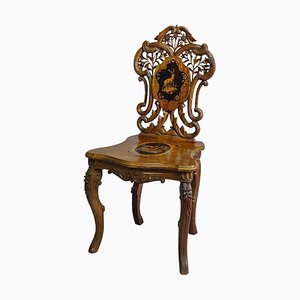 Nutwood Edelweis Marquetry Chair, Brienz, Swiss, 1900s