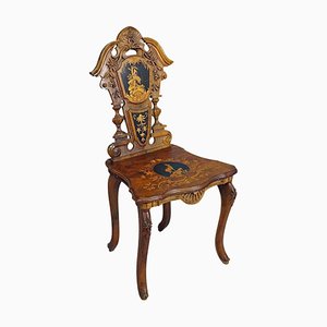 Nutwood Edelweis Marquetry Chair, Brienz, Swiss, 1900s