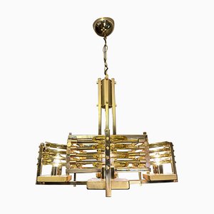 Lampadario in vetro di Murano e placcato oro attribuito a Gaetano Sciolari, Italia, anni '60