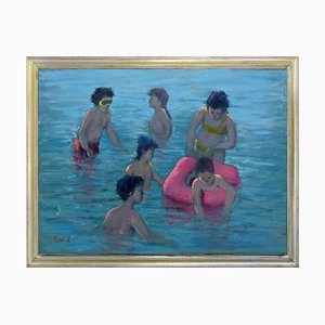 Renato Criscuolo, Bambini al Mare, Oil on Canvas