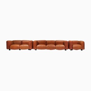 Vintage Cognac Leather Sofa by Mario Marenco for Arflex, Set of 2