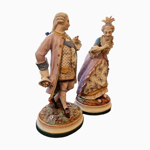 Figuras de dama y caballero de porcelana de Limoges, Francia, siglo XIX. Juego de 2