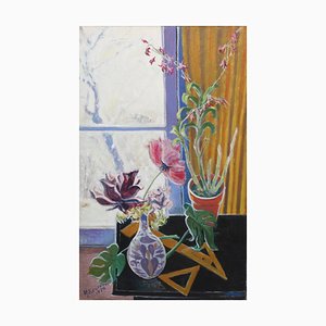 Yoritsuna Kuroda, Stillleben mit Blumen und Schnee, 1974, Öl auf Leinwand