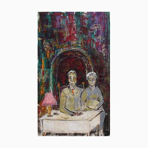 René Hamiot, Portrait of the Owners of the Cheval d'Or Paris, 1960, Oil on Paper, Framed