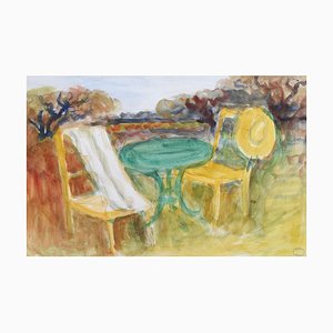 Maurice Savin, The Terrace, 1950s, Watercolor, Framed