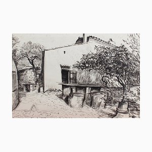 Pierre Dionisi, Courtyard in Provence, 1930s, Ink on Paper, Framed