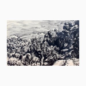 Pierre Dionisi, Paisaje mediterráneo, años 30, Tinta sobre papel, Enmarcado