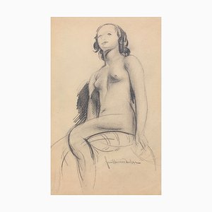 Guillaume Dulac, The Seated Nude, 1920er, Bleistiftzeichnung auf Papier, Gerahmt