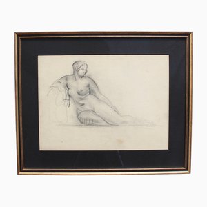 Guillaume Dulac, Ritratto di nudo in posa, anni '20, matita su carta, con cornice