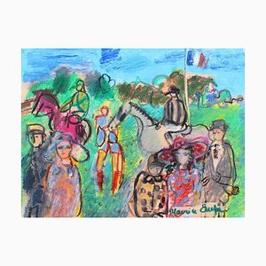 Maurice Empi, The Parade Ring at the Races, 1970s, Gouache on Paper, Framed