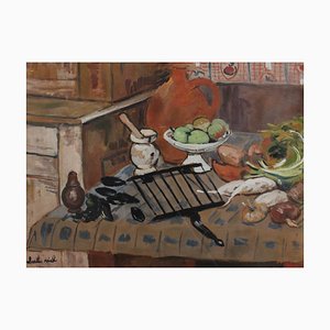 Charles Réal, Still Life with Pitcher, 1950s, Oil on Paper, Framed