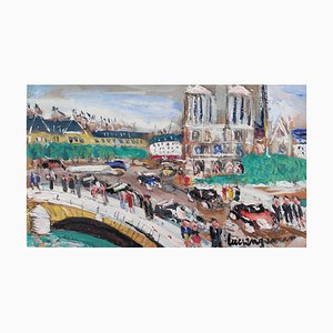 Lucien Génin, Notre Dame de Paris II, 1930er, Gouache auf Papier, gerahmt