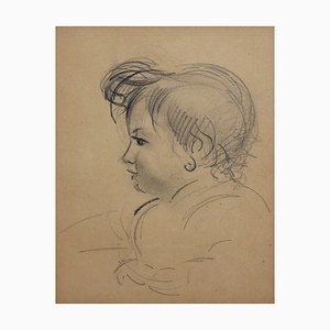 Guillaume Dulac, Retrato de una niña, años 20, Dibujo a lápiz sobre papel, enmarcado