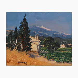 Michel Margueray, Blick auf den Mont Ventoux unter dem Himmel der Provence, 2000er, Öl auf Leinwand, Gerahmt