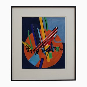 James Pichette, Composition with Circles III, 1970s, Gouache on Paper, Framed