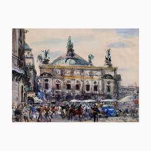 French School Artist, Paris Opera House, 1950s, Mixed Media on Paper, Framed