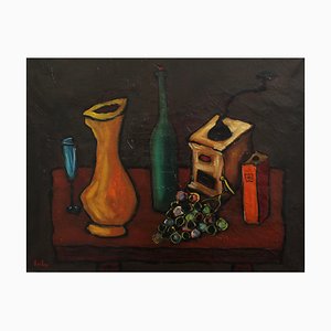 French School Artist, Still Life with Grapes, 1950s, Oil on Canvas, Framed