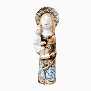 Vintage French Ceramic Sculpture of the Virgin with Child by Jean Derval, 1950s
