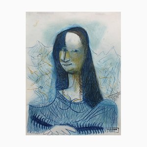 Raymond Debiève, Portrait of Smiling Woman, 1970s, Mixed Media on Paper, Framed