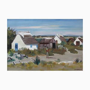 Yves Brayer, Cabins in the Camargue, anni '50, Dipinto, Incorniciato