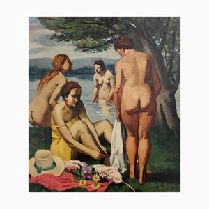 Charles Kvapil, The Bathers, Oil on Canvas, Framed