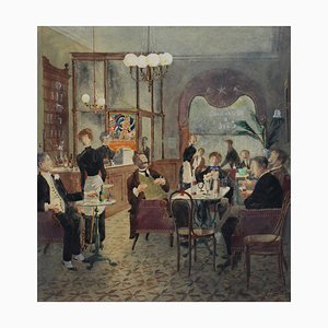 Rudolf Carlborg, Stockholm Restaurant and Café, 1951, Gouache on Paper, Framed