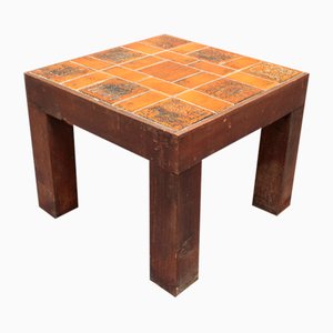 Vintage French Square Side Table with Ceramic Tile Top by Jacques Blin, 1950s