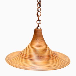 Vintage Italian Rattan Ceiling Lamp in the style of Vivai Del Sud, 1970s