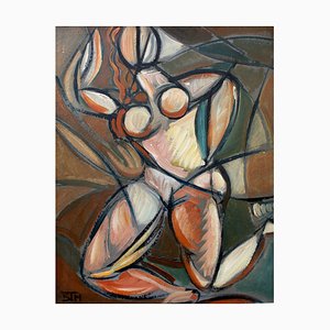 STM, Untitled Cubist Figure, 1970s, Huile sur Panneau, Encadré