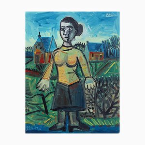 Raymond Debiève, Woman with Yellow Blouse, 1979, Huile sur Papier, Encadré