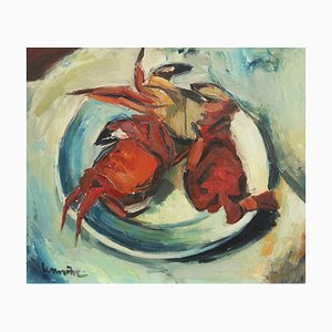 André Lemaitre, Still Life with Crab, 1951, Oil on Board, Framed