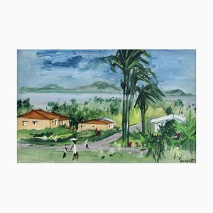 Robert Humblot, La baia di Fort-de-France Martinica, 1959, Olio su tela, Incorniciato