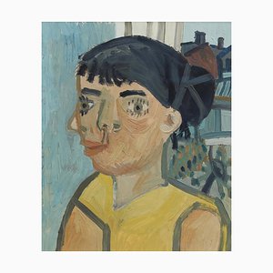 Raymond Debiève, Portrait of Woman in Yellow, 1970s, Oil on Paper, Framed