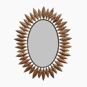 Vintage Spanish Gilt Metal Sunburst Mirror, 1970s