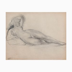 Guillaume Dulac, Portrait of Reclining Nude, 1920s, Pencil Drawing on Paper, Framed