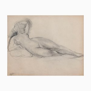 Guillaume Dulac, Portrait of Reclining Nude, 1920s, Pencil Drawing on Paper, Framed