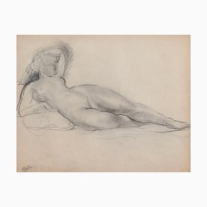 Guillaume Dulac, Retrato de desnudo reclinado, años 20, Dibujo a lápiz sobre papel, Enmarcado