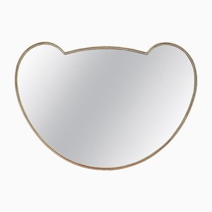Small Vintage Italian Wall Mirror with Brass Frame in the style of Gio Ponti, 1950s