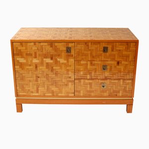 Vintage Italian Lacquered Bamboo Marquetry Credenza, 1970s