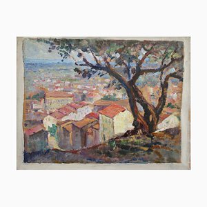 French School Artist, French Riviera View, 1950s, Oil on Panel, Framed