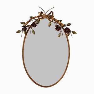 Vintage Spanish Gilt Metal Toleware Wall Mirror, 1970s