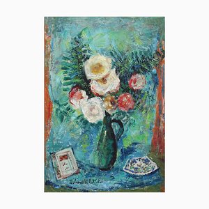Lilian Whitteker, Ramo de flores en una jarra, años 60, óleo sobre lienzo, enmarcado