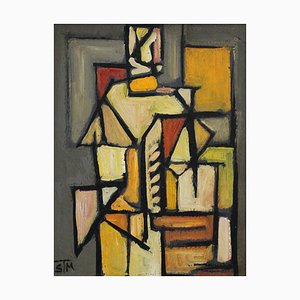 STM, Cubist Figure, 1960s, Oil on Board, Framed