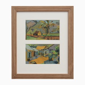 French School Artist, Views of Madagascar, 1960s, Gouache on Paper, Framed