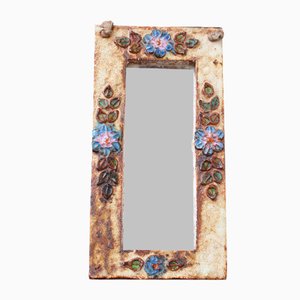 Specchio da parete in ceramica con motivo floreale di La Roue, anni '60